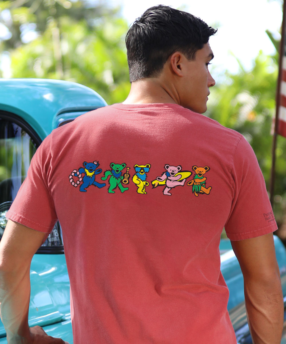 Grateful Dead Hula Bears - Paradise Red Dyed Short Sleeve Crewneck T-Shirt