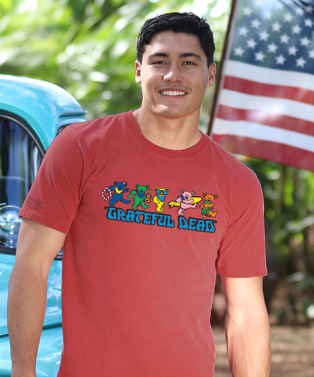 Grateful Dead Hula Bears - Paradise Red Dyed Short Sleeve Crewneck T-Shirt