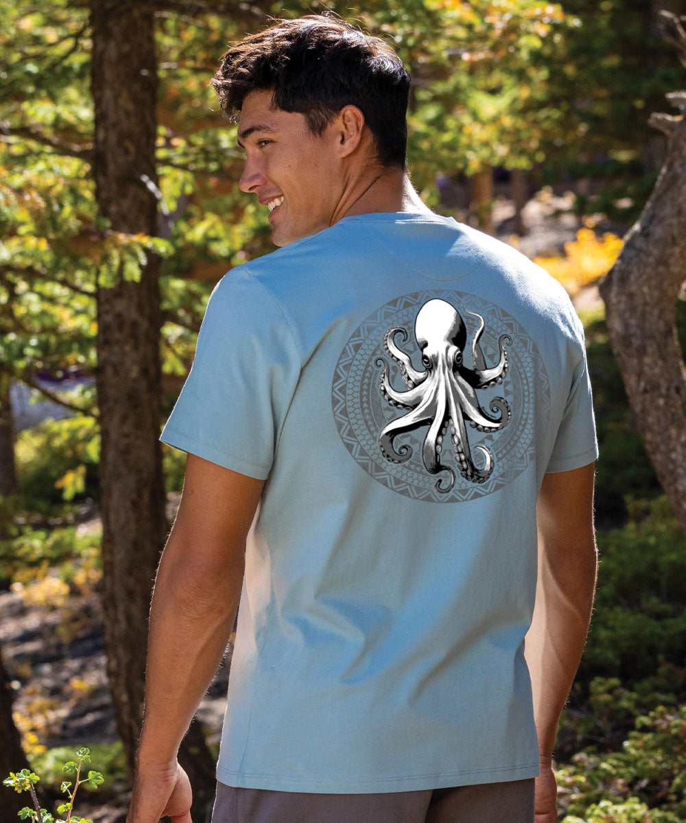 Octopus Tribal Circle - Cool Blue Short Sleeve Pima T-Shirt
