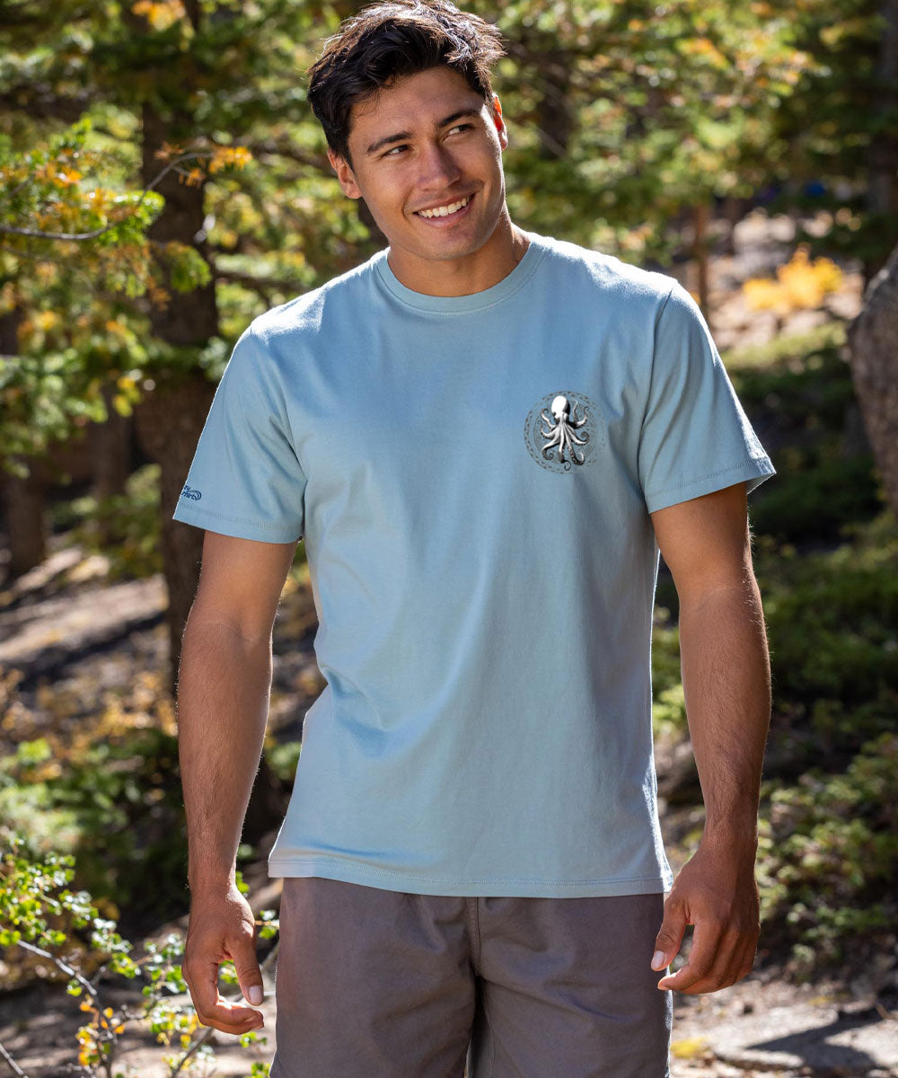 Octopus Tribal Circle - Cool Blue Short Sleeve Pima T-Shirt