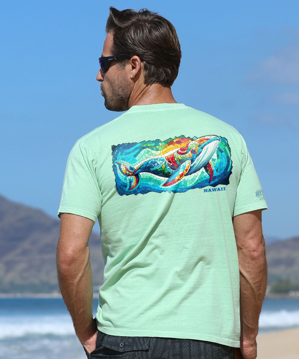 Mosaic Glass Whale - Key Lime Dyed Short Sleeve Crewneck T-Shirt