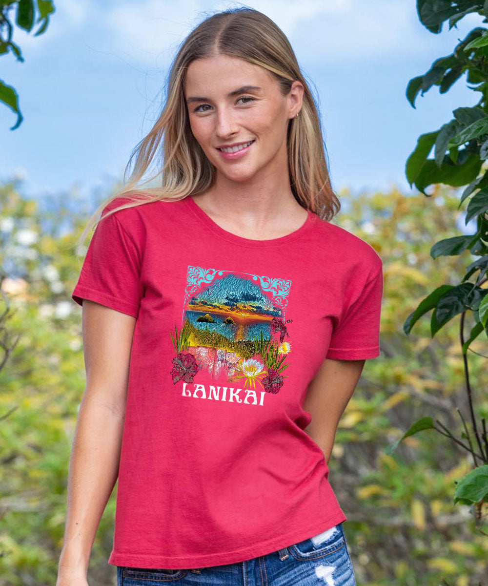 Lanikai Heights - Paradise Red Dyed Short Sleeve Crewneck T-Shirt