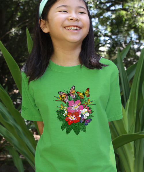 Butterfly Bouquet - Green Apple Dyed Short Sleeve Crewneck T-Shirt