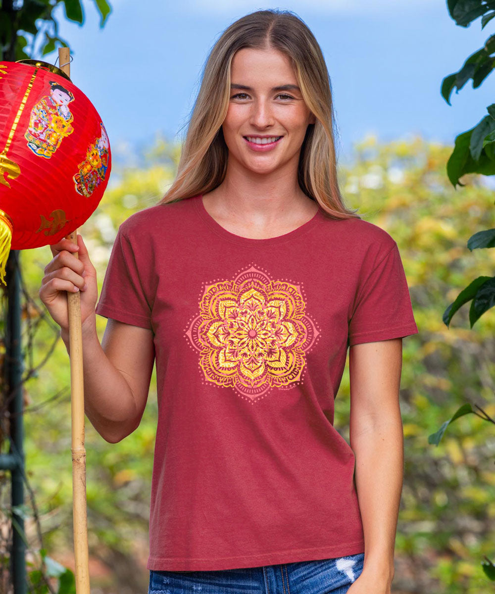Mandala Bloom - Paradise Red Dyed Short Sleeve Crewneck T-Shirt