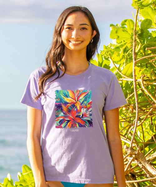 Artsy Floral - Lavender Dyed Short Sleeve Crewneck T-Shirt