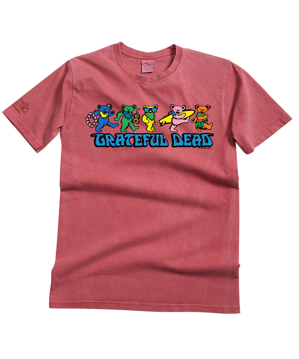 Grateful Dead Hula Bears - Paradise Red Dyed Short Sleeve Crewneck T-Shirt