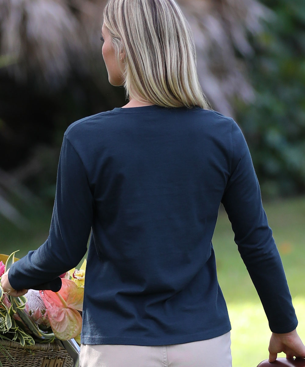 Luna Sol - Navy Long Sleeve Crewneck T-Shirt