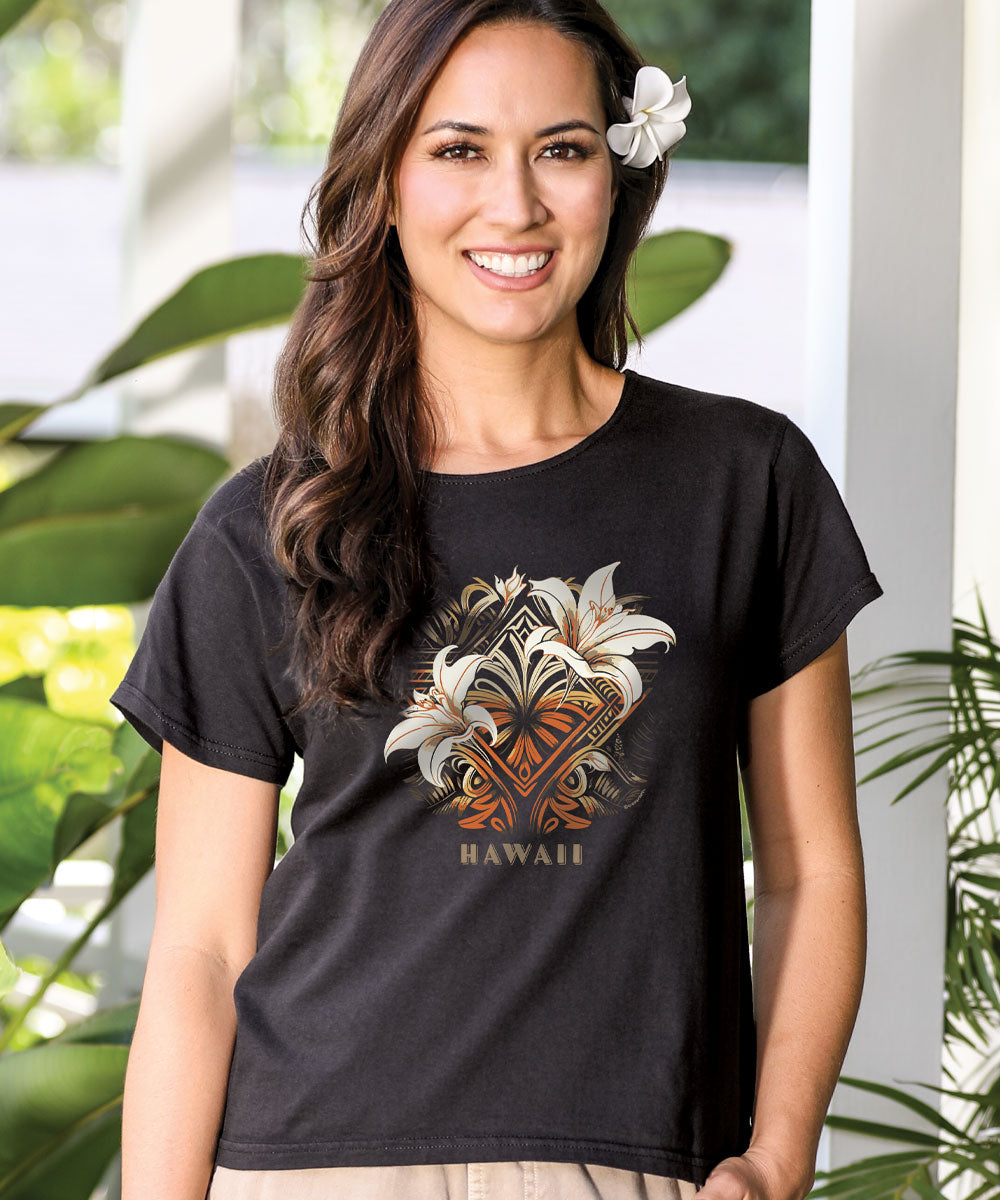 Decorative Lilies - Black Short Sleeve Scoop Neck T-Shirt