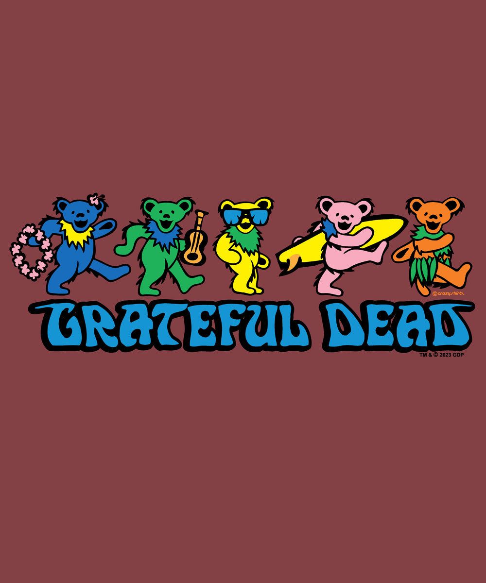 Grateful Dead Hula Bears - Paradise Red Dyed Short Sleeve Crewneck T-Shirt