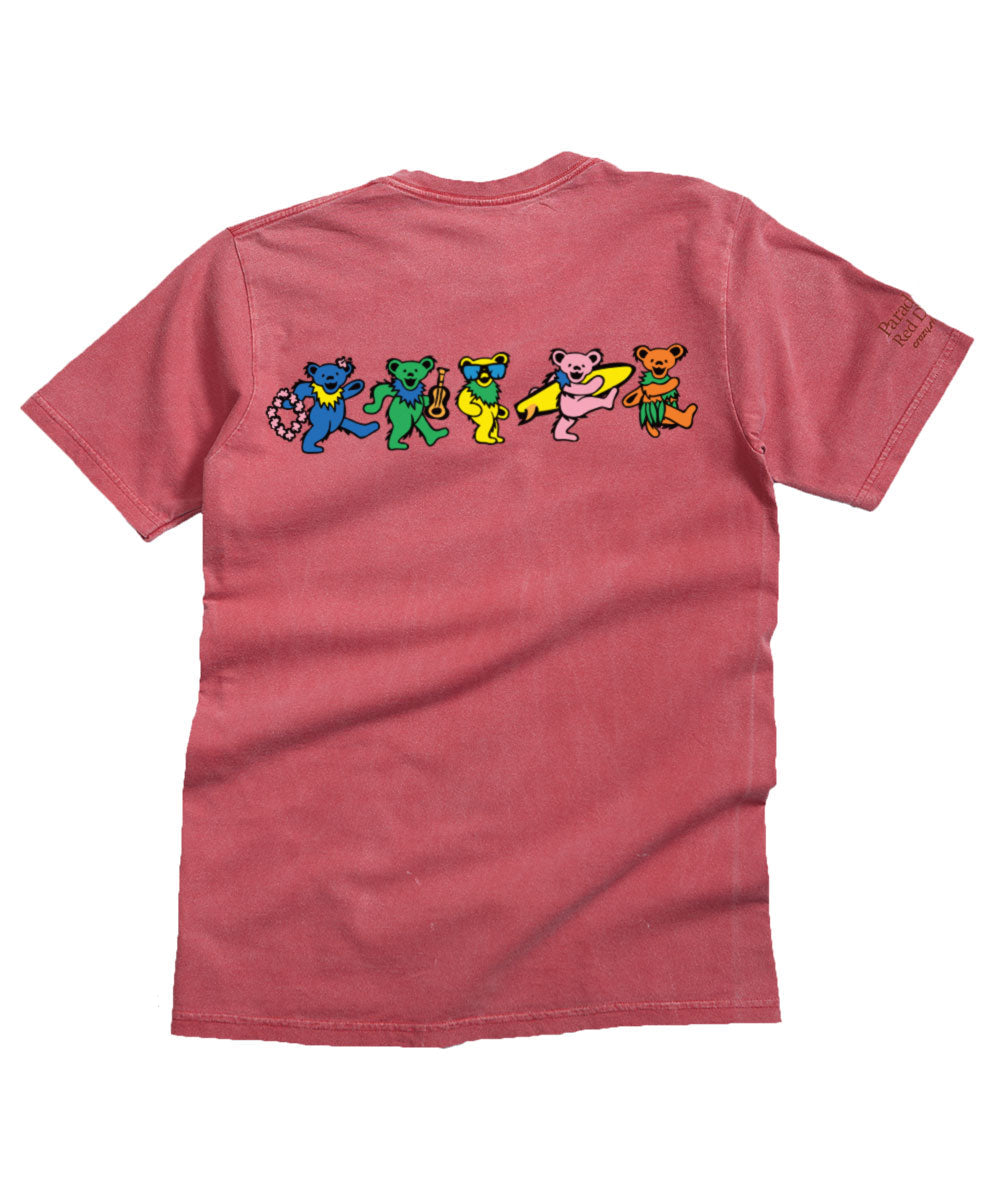 Grateful Dead Hula Bears - Paradise Red Dyed Short Sleeve Crewneck T-Shirt