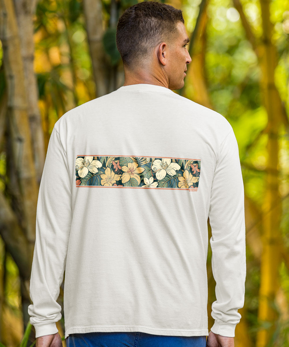 Masculine Floral Band - Coconut Dyed Long Sleeve Crewneck T-Shirt