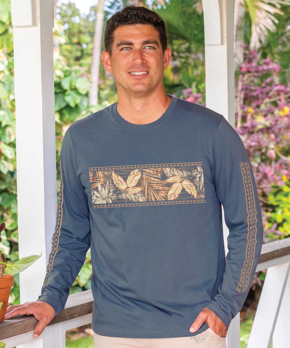 Island Tropical Band - Blue Steel Long Sleeve Pima T-Shirt