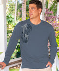 Mano A Mano Ekolu Vertical - Blue Steel Long Sleeve Pima T-Shirt