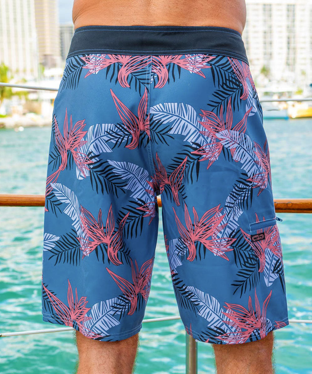 Keanu Tribal Slate Blue Eco HydroPrint Board Shorts