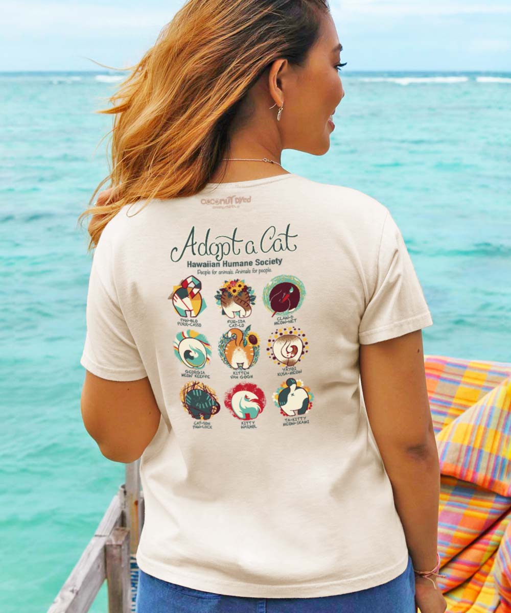 Hawaiian Humane Society Cat Creatives - Coconut Dyed Short Sleeve Scoop Neck T-Shirt