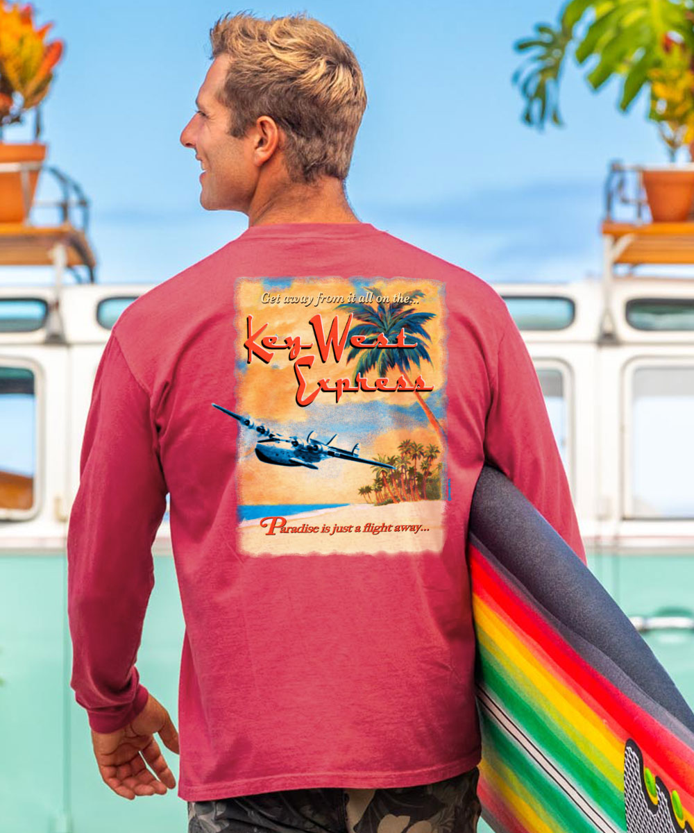 Key West Express - Paradise Red Dyed Long Sleeve Crewneck T-Shirt