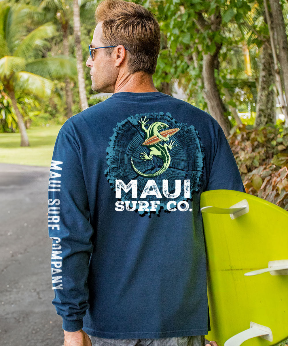 Maui Surf Co. Wood Ring - Navy Long Sleeve Crewneck T-Shirt