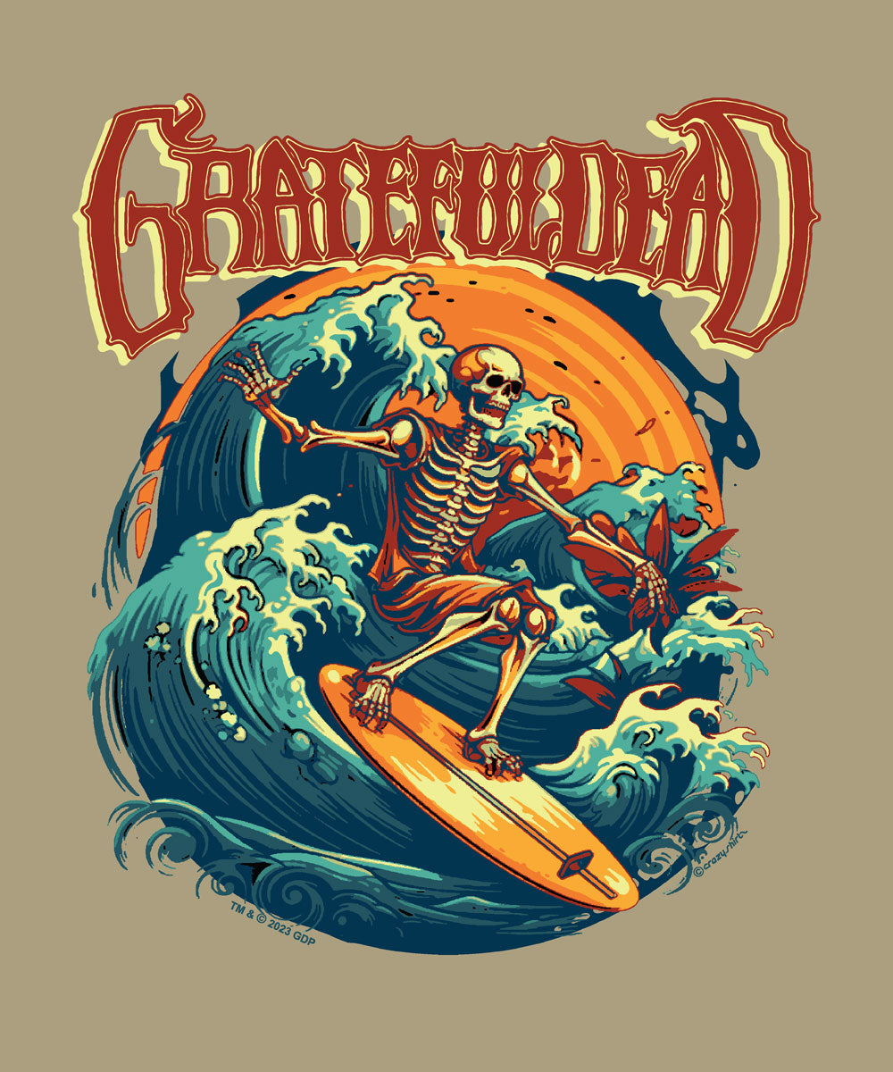 Grateful Dead Surfs Up - Kona Coffee Dyed Short Sleeve Crewneck T-Shirt